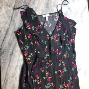 Leith Muted Black and Bright Floral Wrap Hi Low